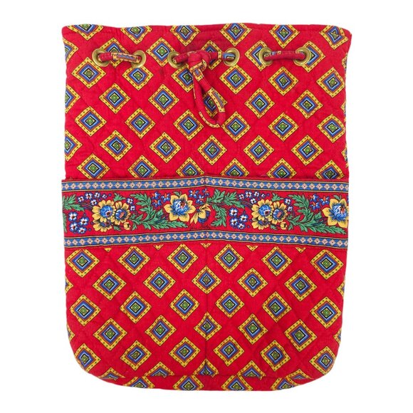 Vera Bradley Drawstring Backsack Backpack Floral Bag Villa Red Retired Bag Pouch - Picture 12 of 12